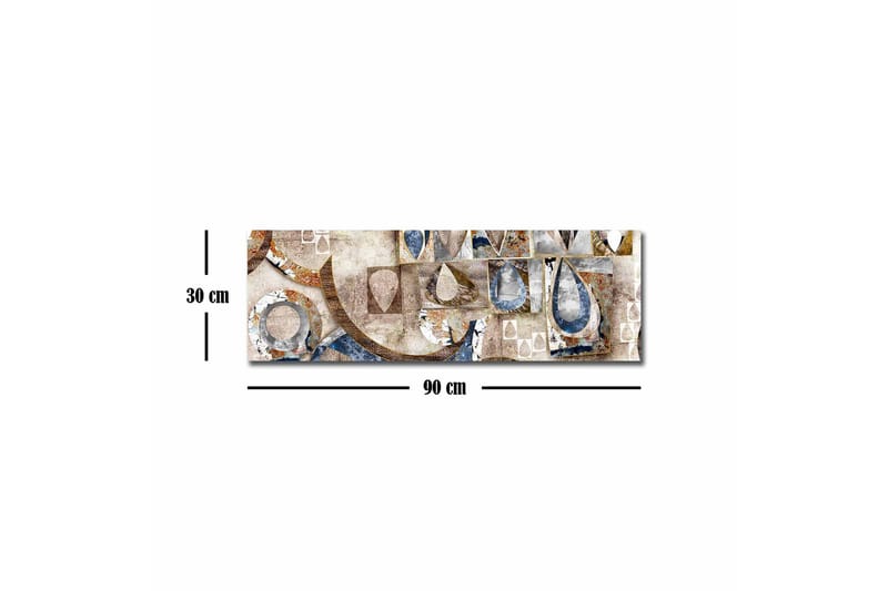 Lerretsbilde - Abstrakt komposisjon med geometriske former og dråper - Blå / Beige / Brun - Innredning - Bilder & kunst - Lerretsbilder