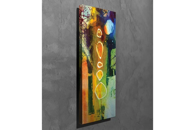 Lerretsbilde - Abstrakt komposisjon med geometriske former og fargerike elementer - Grønn / Oransje / Blå - Innredning - Bilder & kunst - Lerretsbilder