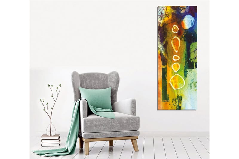 Lerretsbilde - Abstrakt komposisjon med geometriske former og fargerike elementer - Grønn / Oransje / Blå - Innredning - Bilder & kunst - Lerretsbilder