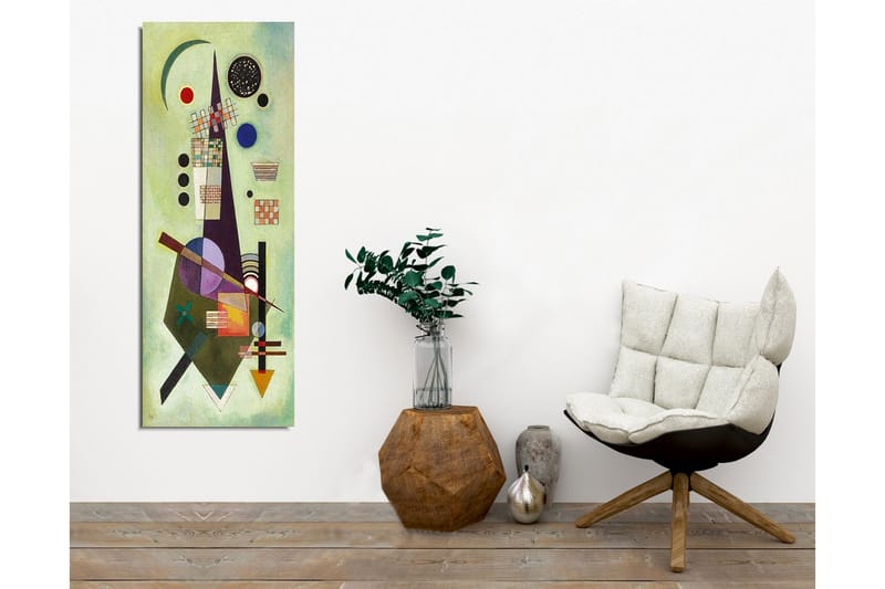 Lerretsbilde - Abstrakt komposisjon med geometriske former og fargerike sirkler - Grønn / Svart / Rød - Innredning - Bilder & kunst - Lerretsbilder