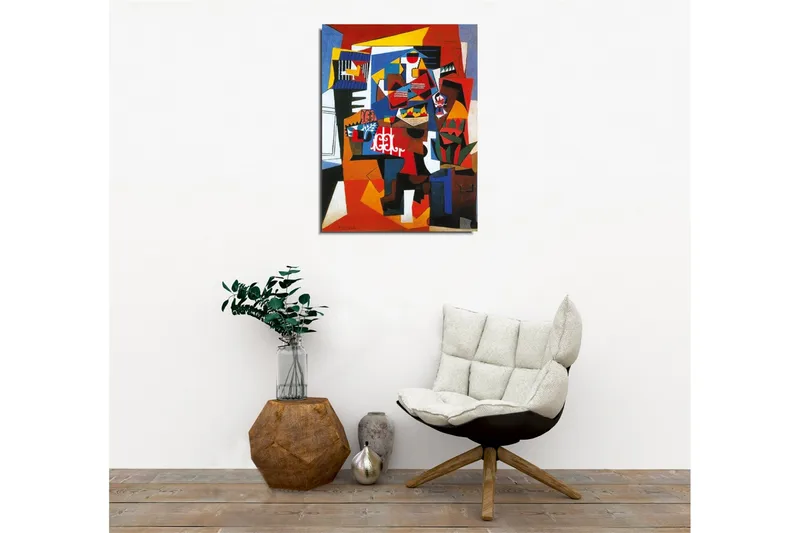 Lerretsbilde - Abstrakt komposisjon med geometriske former og sterke farger - Rød / Blå / Gul - Innredning - Bilder & kunst - Lerretsbilder