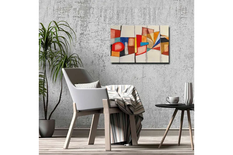 Lerretsbilde - Abstrakt komposisjon med geometriske former og sterke farger - Rød / Blå / Oransje - Innredning - Bilder & kunst - Lerretsbilder