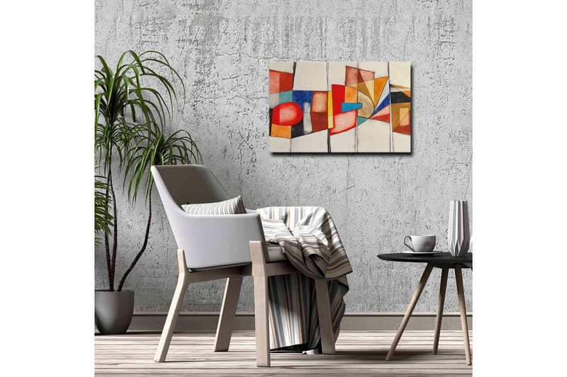 Lerretsbilde - Abstrakt komposisjon med geometriske former og sterke farger - Rød / Blå / Oransje - Innredning - Bilder & kunst - Lerretsbilder