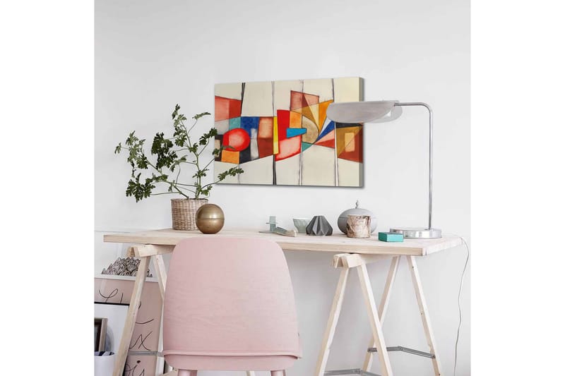 Lerretsbilde - Abstrakt komposisjon med geometriske former og sterke farger - Rød / Blå / Oransje - Innredning - Bilder & kunst - Lerretsbilder