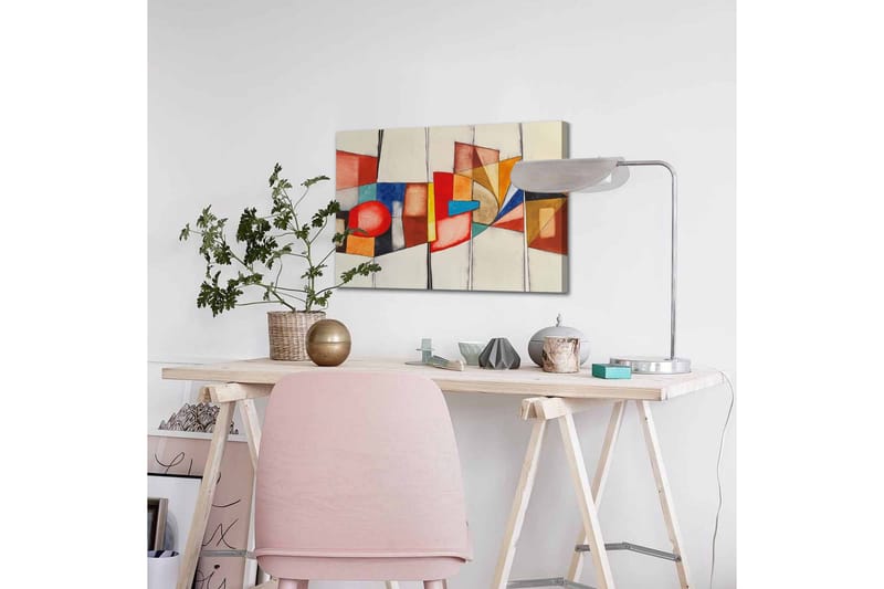 Lerretsbilde - Abstrakt komposisjon med geometriske former og sterke farger - Rød / Blå / Oransje - Innredning - Bilder & kunst - Lerretsbilder