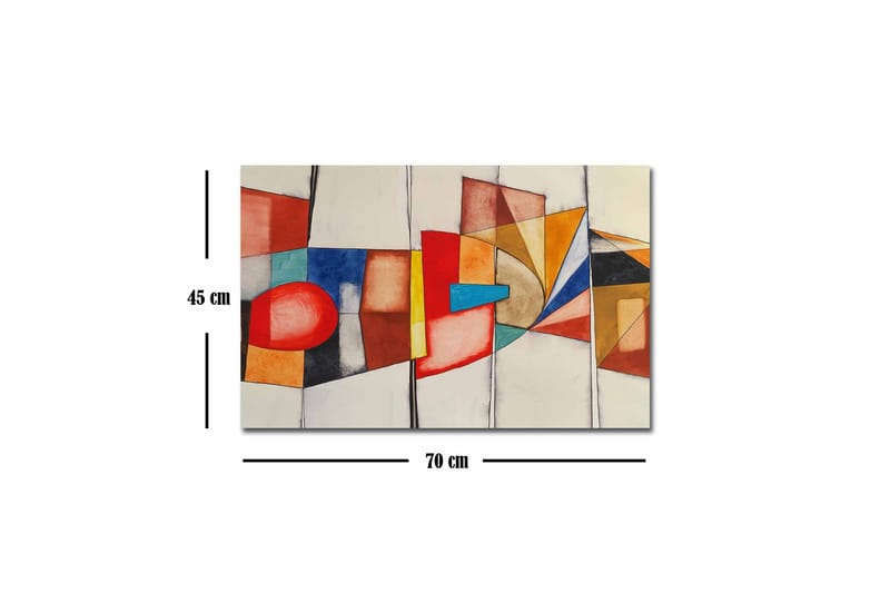 Lerretsbilde - Abstrakt komposisjon med geometriske former og sterke farger - Rød / Blå / Oransje - Innredning - Bilder & kunst - Lerretsbilder