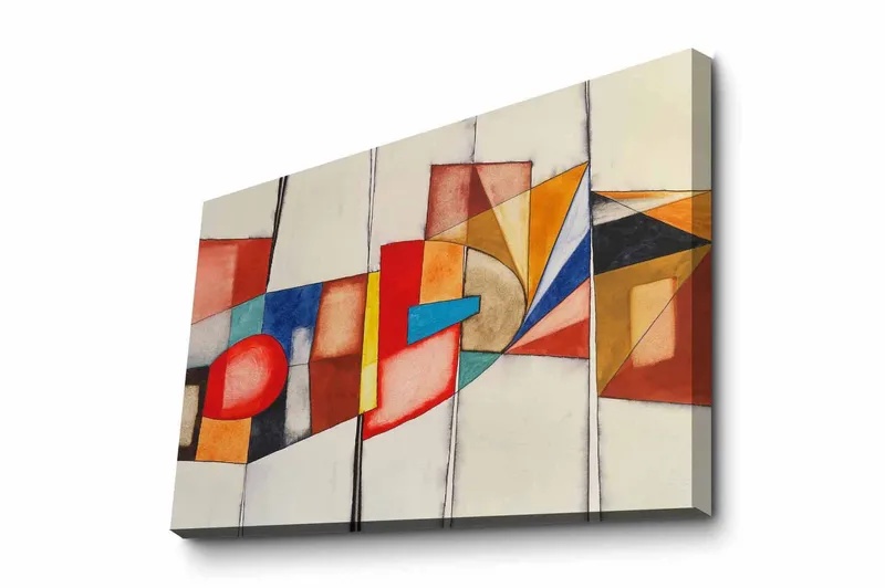 Lerretsbilde - Abstrakt komposisjon med geometriske former og sterke farger - Rød / Blå / Oransje - Innredning - Bilder & kunst - Lerretsbilder