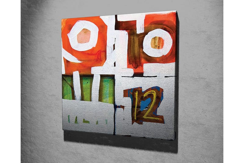 Lerretsbilde - Abstrakt komposisjon med geometriske former og tall - Rød / Grønn / Hvit - Innredning - Bilder & kunst - Lerretsbilder