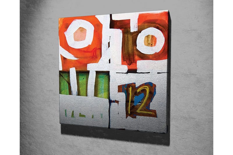 Lerretsbilde - Abstrakt komposisjon med geometriske former og tall - Rød / Grønn / Hvit - Innredning - Bilder & kunst - Lerretsbilder