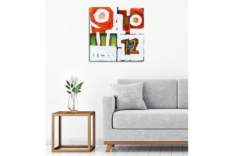 Lerretsbilde - Abstrakt komposisjon med geometriske former og tall - Rød / Grønn / Hvit - Innredning - Bilder & kunst - Lerretsbilder