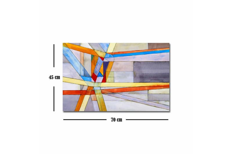 Lerretsbilde - Abstrakt komposisjon med geometriske linjer og former - Blå / Oransje / Grå - Innredning - Bilder & kunst - Lerretsbilder
