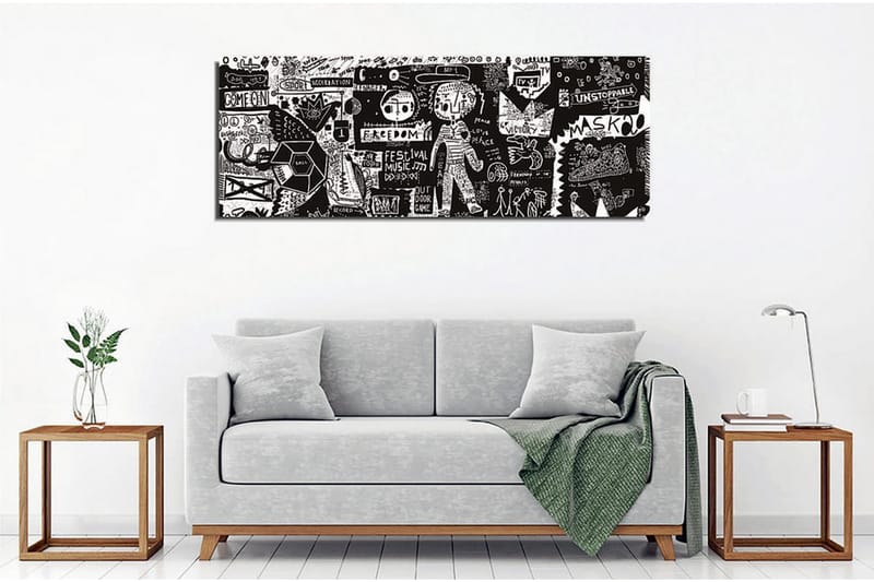 Lerretsbilde - Abstrakt komposisjon med grafiske elementer og teksturer - Svart / Hvit - Innredning - Bilder & kunst - Lerretsbilder