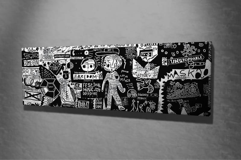 Lerretsbilde - Abstrakt komposisjon med grafiske elementer og teksturer - Svart / Hvit - Innredning - Bilder & kunst - Lerretsbilder