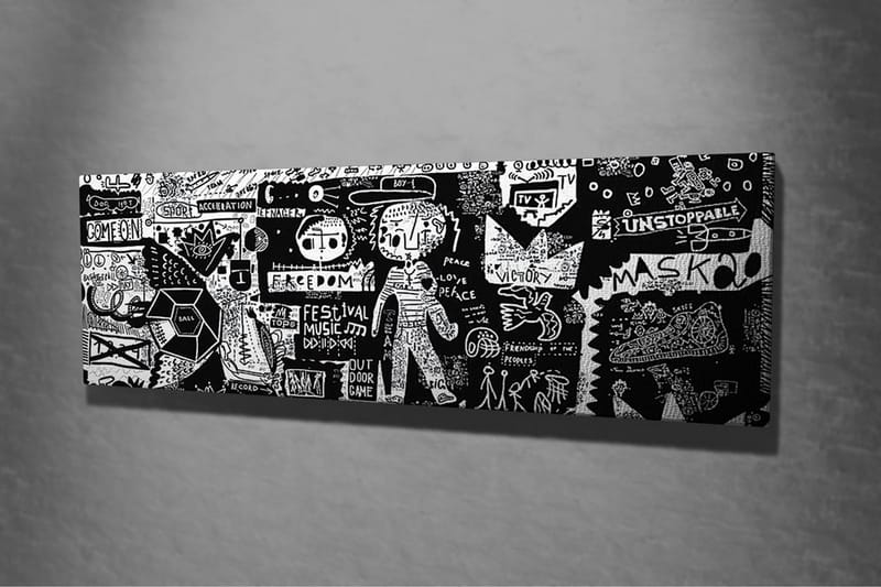 Lerretsbilde - Abstrakt komposisjon med grafiske elementer og teksturer - Svart / Hvit - Innredning - Bilder & kunst - Lerretsbilder