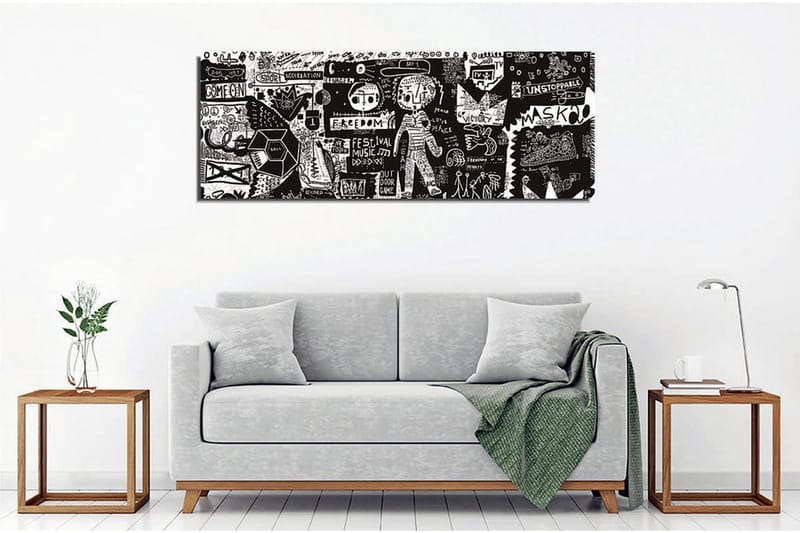 Lerretsbilde - Abstrakt komposisjon med grafiske elementer og teksturer - Svart / Hvit - Innredning - Bilder & kunst - Lerretsbilder