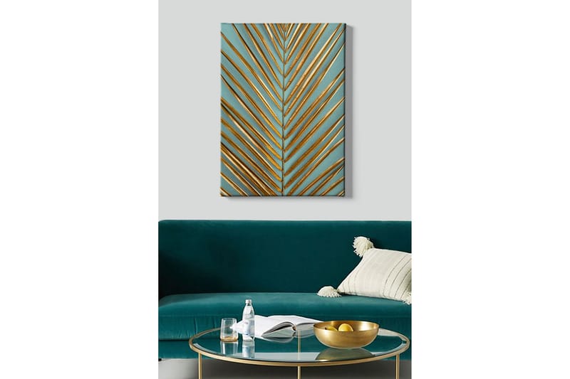 Lerretsbilde - Abstrakt komposisjon med gylne bladformer - Gull / Turkis - Innredning - Bilder & kunst - Lerretsbilder