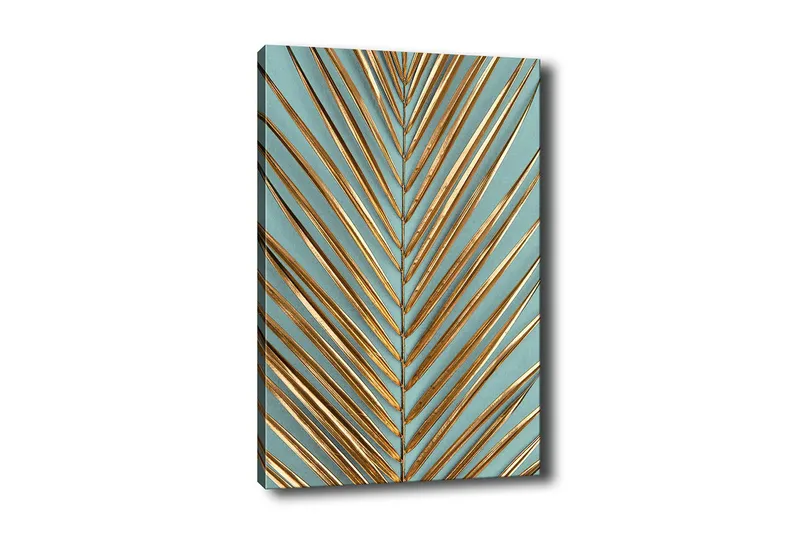 Lerretsbilde - Abstrakt komposisjon med gylne bladformer - Gull / Turkis - Innredning - Bilder & kunst - Lerretsbilder
