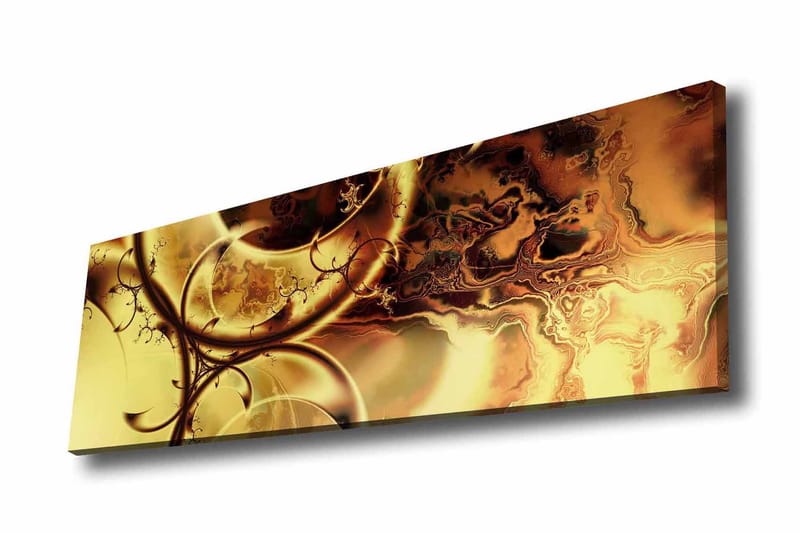 Lerretsbilde - Abstrakt komposisjon med gylne og brune mønstre, Gull / Mørk brun