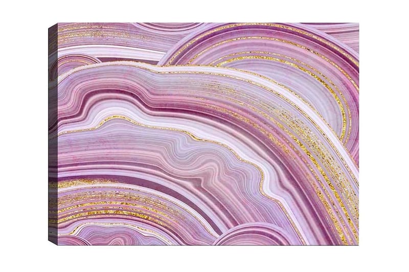 Lerretsbilde - Abstrakt komposisjon med myke, bølgete linjer i lilla toner, Lilla / Hvit / Gull