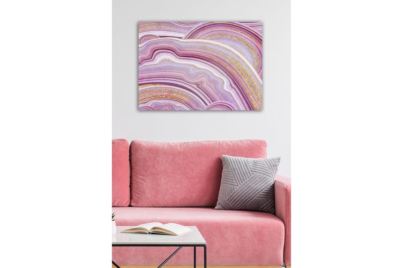 Lerretsbilde - Abstrakt komposisjon med myke, bølgete linjer i lilla toner - Lilla / Hvit / Gull - Innredning - Bilder & kunst - Lerretsbilder