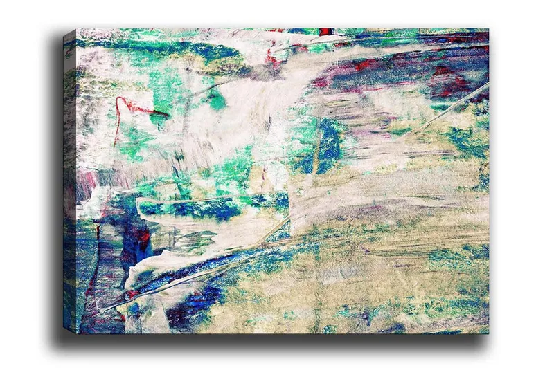 Lerretsbilde - Abstrakt komposisjon med myke fargeoverganger, Turkis / Beige / Mørk blå