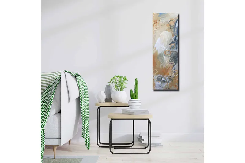 Lerretsbilde - Abstrakt komposisjon med myke former og nyanser - Lys grå / Beige / Blå - Innredning - Bilder & kunst - Lerretsbilder