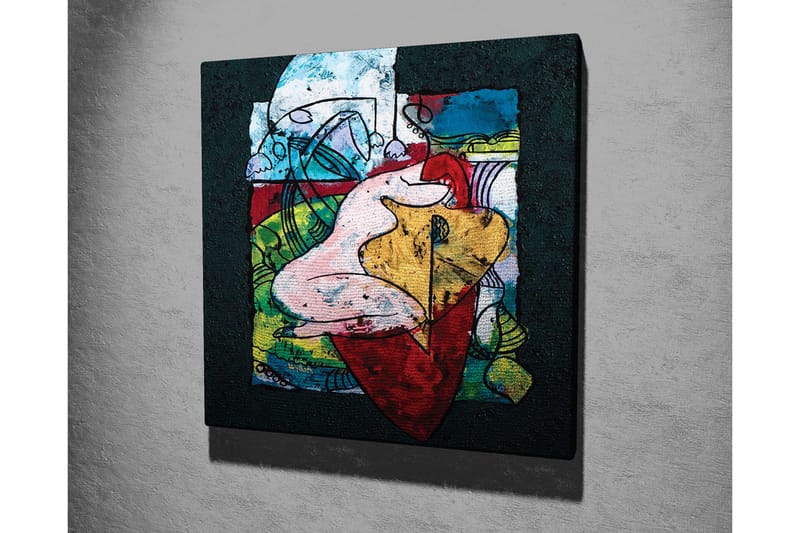 Lerretsbilde - Abstrakt komposisjon med organiske former og fargerike elementer - Rød / Grønn / Gul - Innredning - Bilder & kunst - Lerretsbilder