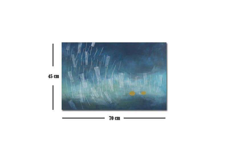 Lerretsbilde - Abstrakt komposisjon med regndråper og gylne sirkler - Mørk blå / Lys blå / Gul - Innredning - Bilder & kunst - Lerretsbilder