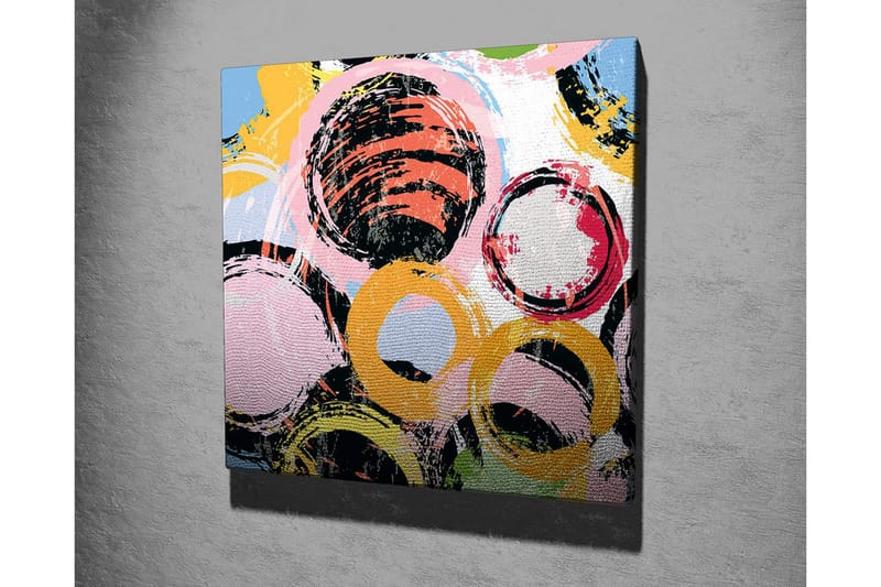 Lerretsbilde - Abstrakt komposisjon med sirkler i forskjellige farger - Svart / Rosa / Gul - Innredning - Bilder & kunst - Lerretsbilder