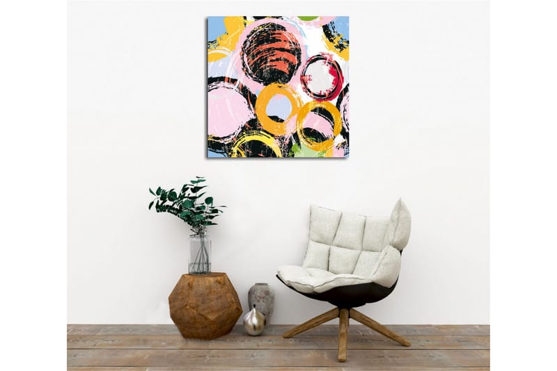 Lerretsbilde - Abstrakt komposisjon med sirkler i forskjellige farger - Svart / Rosa / Gul - Innredning - Bilder & kunst - Lerretsbilder