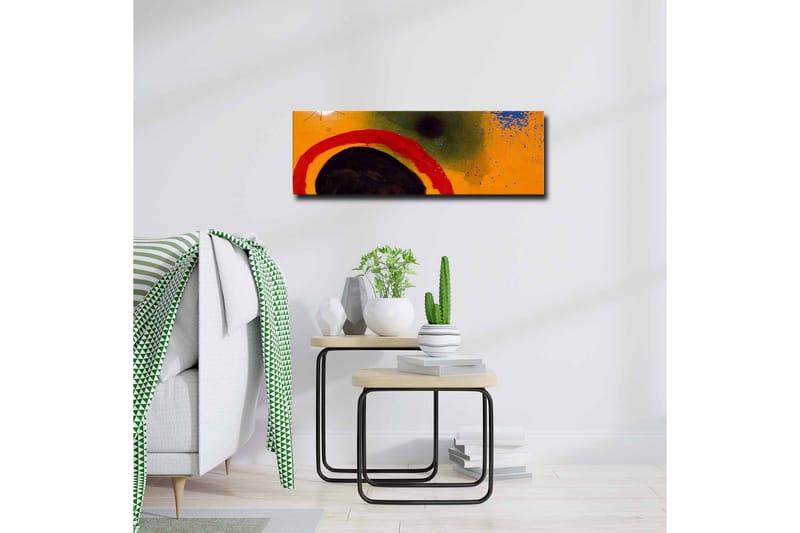 Lerretsbilde - Abstrakt komposisjon med sirkulære former og fargerike elementer - Oransje / Svart / Rød - Innredning - Bilder & kunst - Lerretsbilder