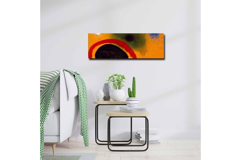 Lerretsbilde - Abstrakt komposisjon med sirkulære former og fargerike elementer - Oransje / Svart / Rød - Innredning - Bilder & kunst - Lerretsbilder