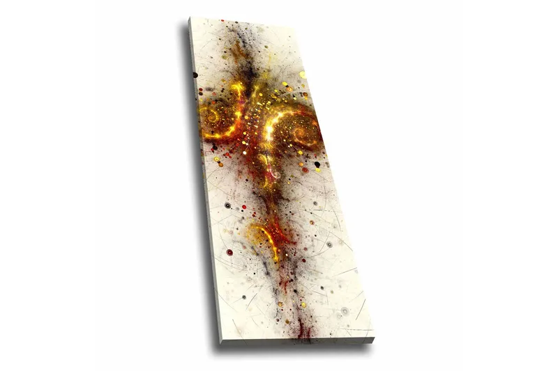 Lerretsbilde - Abstrakt komposisjon med spiraler og stjernelignende elementer, Gull / Rød / Svart