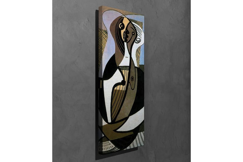 Lerretsbilde - Abstrakt komposisjon med stiliserte figurer - Svart / Beige / Lys blå - Innredning - Bilder & kunst - Lerretsbilder