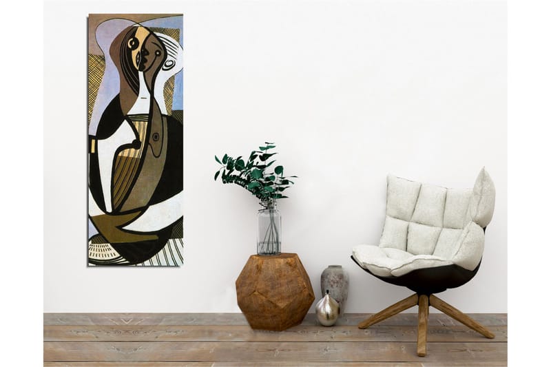 Lerretsbilde - Abstrakt komposisjon med stiliserte figurer - Svart / Beige / Lys blå - Innredning - Bilder & kunst - Lerretsbilder