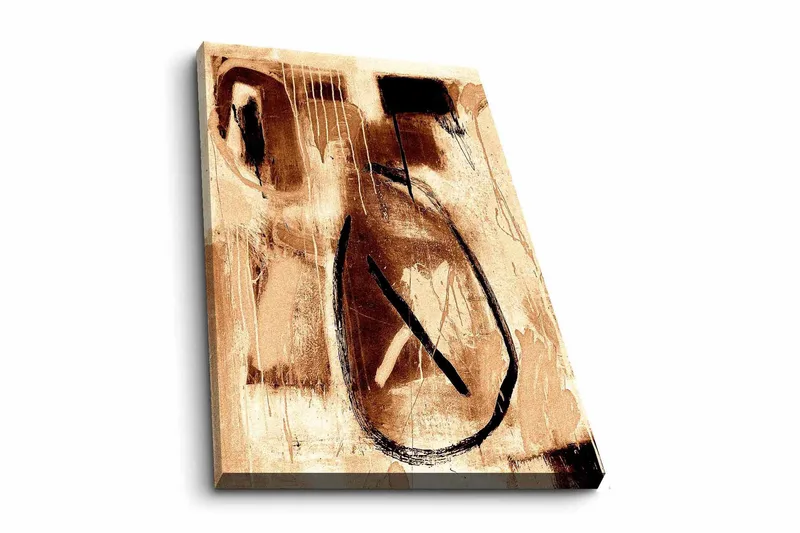 Lerretsbilde - Abstrakt komposisjon med svarte linjer og brune nyanser, Brun / Svart