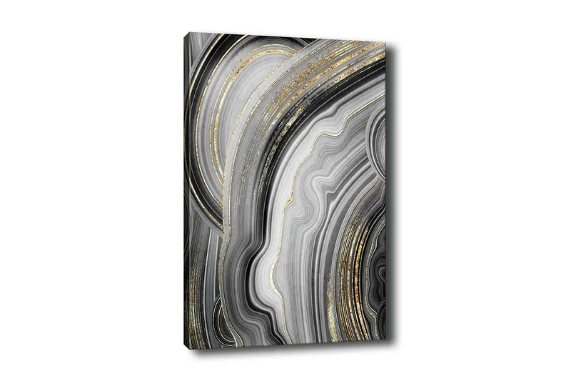 Lerretsbilde - Abstrakt komposisjon med svarte og grå mønstre, Svart / Grå / Gull