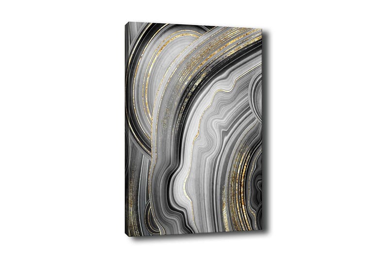 Lerretsbilde - Abstrakt komposisjon med svarte og grå mønstre - Svart / Grå / Gull - Innredning - Bilder & kunst - Lerretsbilder