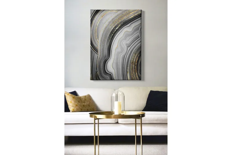 Lerretsbilde - Abstrakt komposisjon med svarte og grå mønstre - Svart / Grå / Gull - Innredning - Bilder & kunst - Lerretsbilder