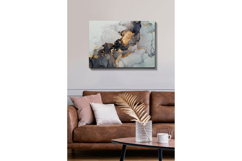 Lerretsbilde - Abstrakt komposisjon med svarte og gylne elementer - Svart / Gull / Grå - Innredning - Bilder & kunst - Lerretsbilder