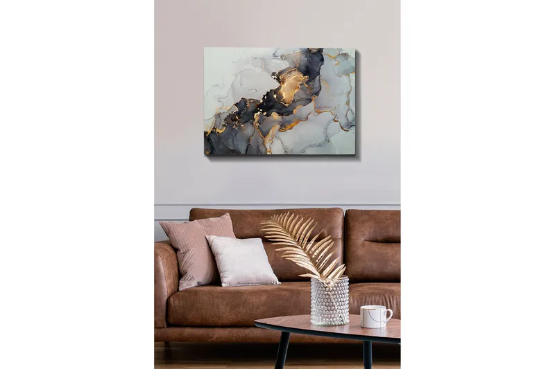 Lerretsbilde - Abstrakt komposisjon med svarte og gylne elementer - Svart / Gull / Grå - Innredning - Bilder & kunst - Lerretsbilder