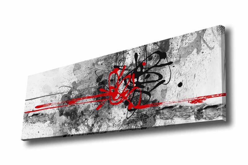 Lerretsbilde - Abstrakt komposisjon med svarte og røde linjer, Rød / Svart / Grå