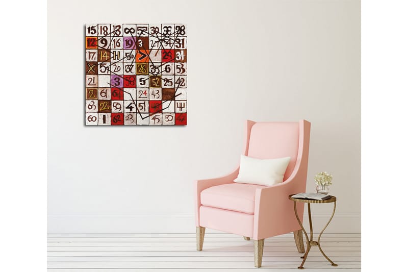 Lerretsbilde - Abstrakt komposisjon med tall og linjer - Rød / Brun / Hvit - Innredning - Bilder & kunst - Lerretsbilder