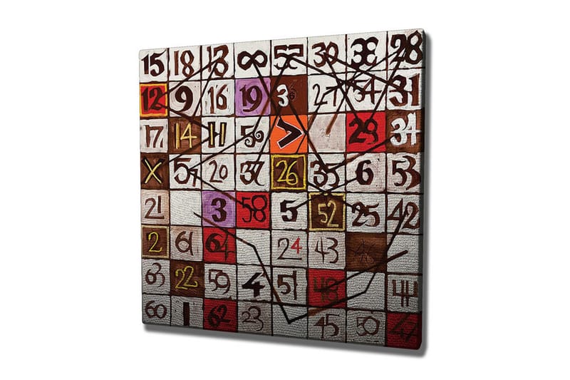 Lerretsbilde - Abstrakt komposisjon med tall og linjer - Rød / Brun / Hvit - Innredning - Bilder & kunst - Lerretsbilder