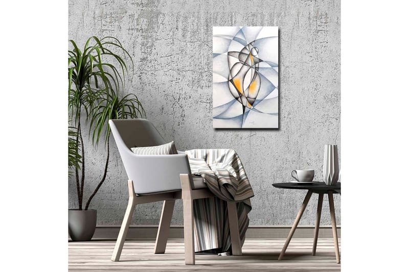 Lerretsbilde - Abstrakt komposisjon med to stiliserte figurer som samhandler - Svart / Grå / Oransje - Innredning - Bilder & kunst - Lerretsbilder