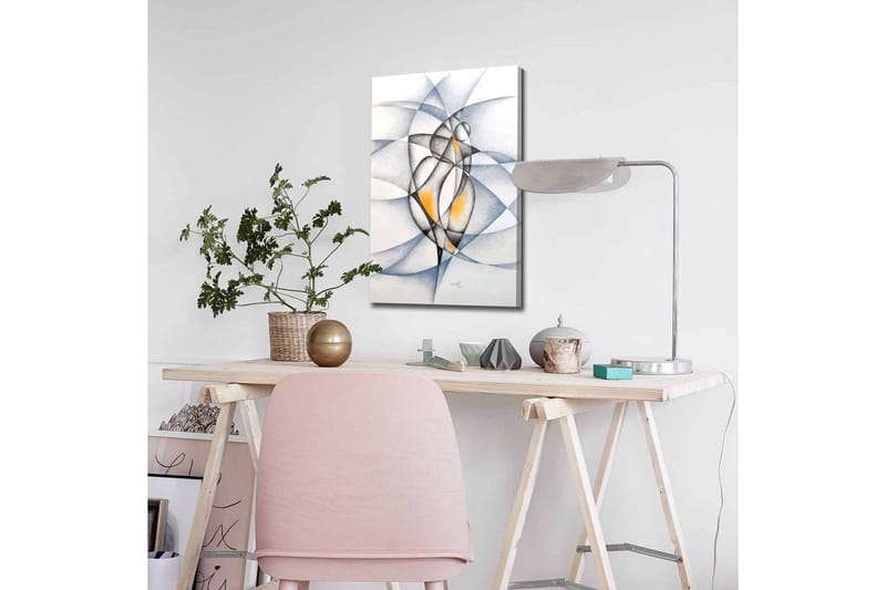 Lerretsbilde - Abstrakt komposisjon med to stiliserte figurer som samhandler - Svart / Grå / Oransje - Innredning - Bilder & kunst - Lerretsbilder