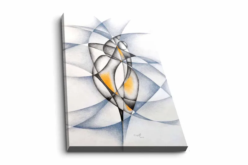 Lerretsbilde - Abstrakt komposisjon med to stiliserte figurer som samhandler - Svart / Grå / Oransje - Innredning - Bilder & kunst - Lerretsbilder