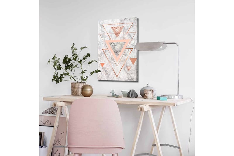 Lerretsbilde - Abstrakt komposisjon med trekanter i forskjellige nyanser - Marmor Hvit / Kobber / Grå - Innredning - Bilder & kunst - Lerretsbilder