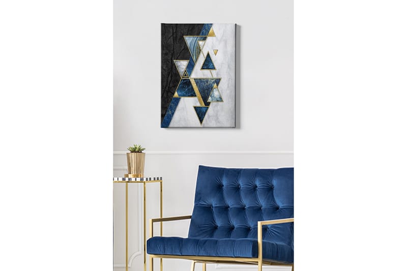 Lerretsbilde - Abstrakt komposisjon med trekanter og geometriske former - Svart / Blå / Hvit - Innredning - Bilder & kunst - Lerretsbilder