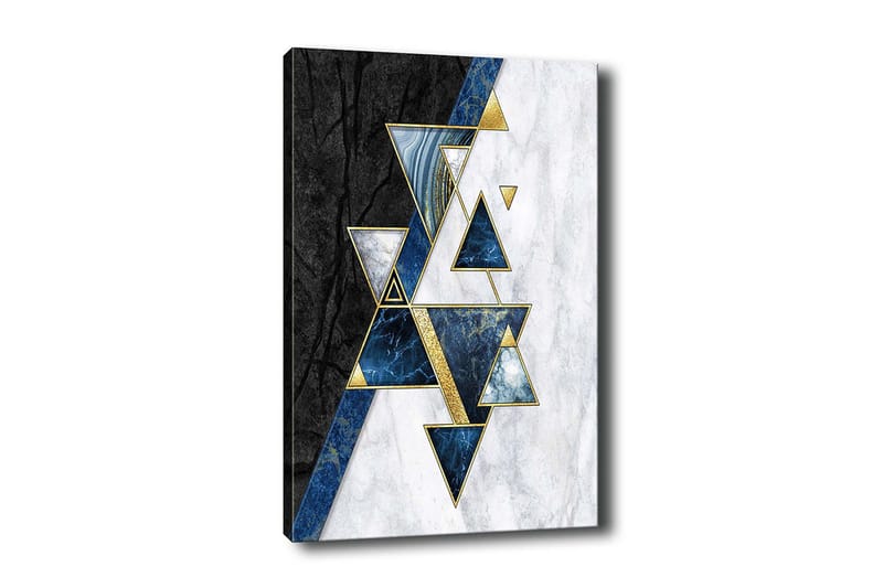 Lerretsbilde - Abstrakt komposisjon med trekanter og geometriske former, Svart / Blå / Hvit